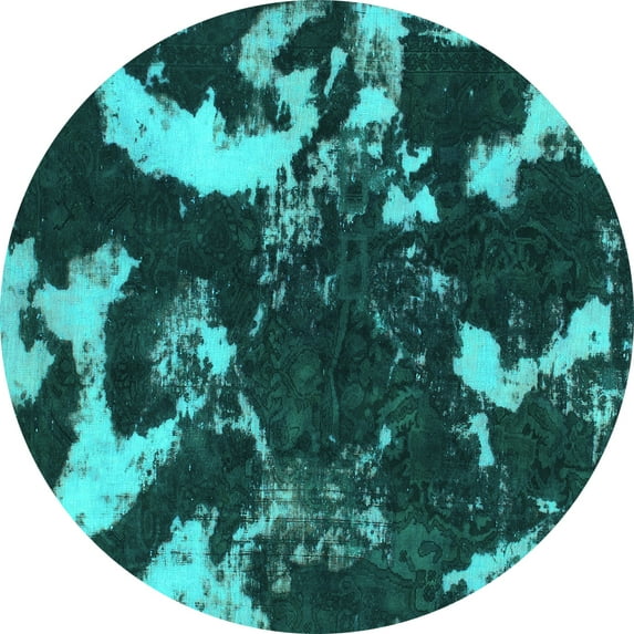 Ahgly Company Machine Washable Indoor Round Abstract Turquoise Blue Modern Area Rugs, 6' Round