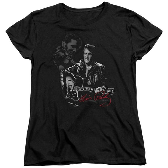Trevco ELV577-WT-3 Elvis Presley & Show Stopper Womens Short Sleeve T-Shirt, Black - Large