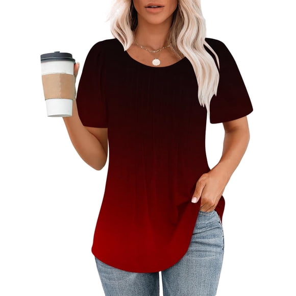 LOVZFMLL Women's Summer Tops Fashionable Women's Casual Short Sleeved Loose Round Neck Printed Top