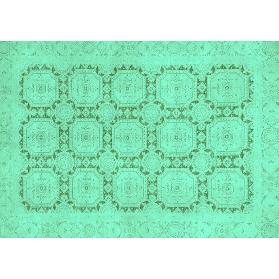 Ahgly Company Machine Washable Indoor Rectangle Abstract Turquoise Blue Modern Area Rugs, 7' x 10'