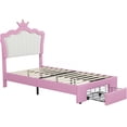 thumbnail image 6 of Twin Size LED Upholstered Storage Bed with Headboard, Modern Pink and White Platform Frame, 6 of 10