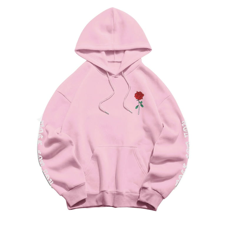 Rose letter fleece kangaroo pocket pullover hoodi hotsell