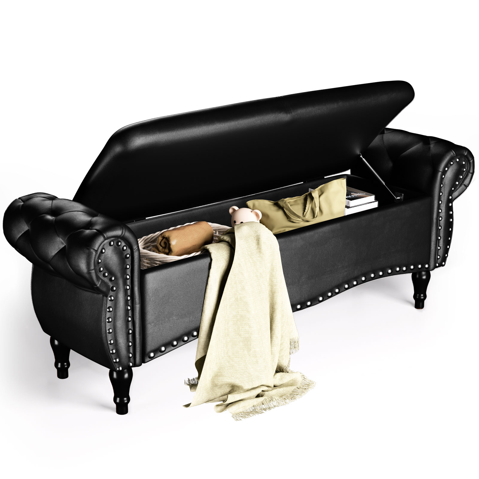zzw 53" Upholstered Storage Ottoman Bench with Safety Hinge Lid and Tufted Fabric