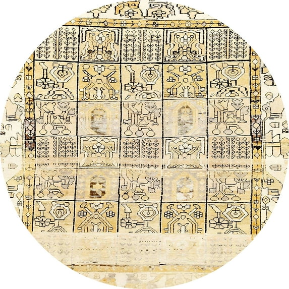 Ahgly Company Indoor Round Abstract Orange Brown Abstract Area Rugs, 4' Round