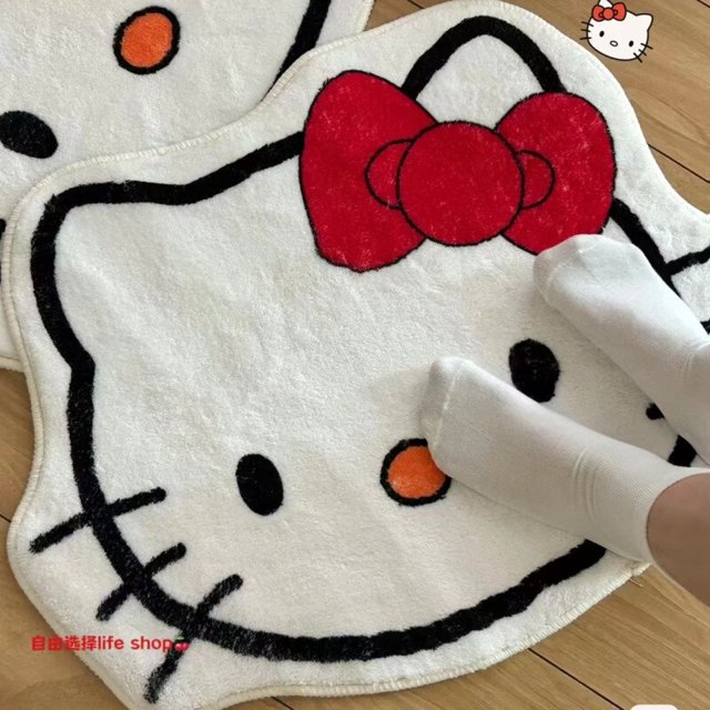 Alfombrilla de felpa Kawaii Sanrio Hello Kitty, alfombra antideslizante de imitación de cachemir, Gato Kt de dibujos animados, decoración de cabecera de habitación, Y2K Fivean unisex