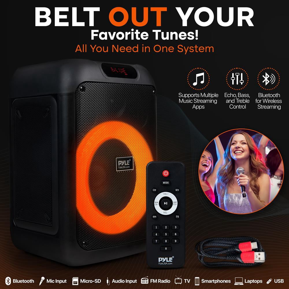 Portable BT Party Speaker - 100W, Rechargeable Battery, Mic Input, TWS, Color-Changing Lights