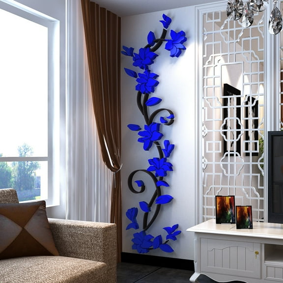 (black branches   light blue on the right)Rose vine 3D acrylic crystal wall sticker with a solid three-dimensional effect
