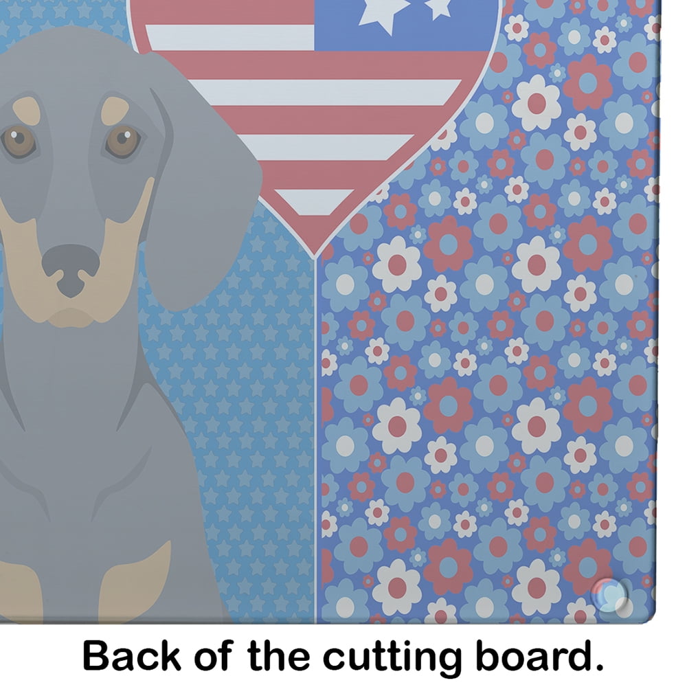 Blue and Tan Dachshund Glass Cutting Board Large 12 in x 15 in