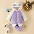 thumbnail image 2 of Gibobby Baby Jumpsuit with Cute Bear Hoodie Warm Fleece Lined Newborn Snowsuit Rompers for Fall Winter(Purple,12-18 Months), 2 of 9