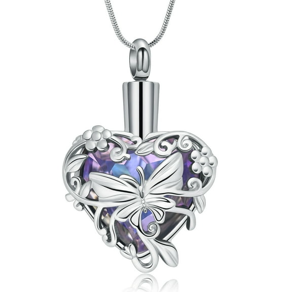 Crystal Butterfly Urn Necklace for Ashes for Ashes Heart Shape Cremation Jewelry Keepsake Memorial Pendant Jewelry for Women