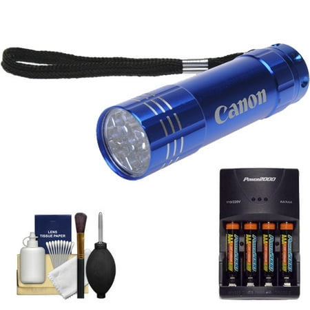 Canon 9 LED Push Button Flashlight (Blue) with Batteries & Charger + Cleaning Kit for Rebel T2i, T3, T3i, T4i, EOS 60D, 7D, 5D Mark II III Digital SLR (Best Flash For Canon 5d Mark Iii 2019)