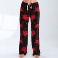 thumbnail image 7 of Women's Drawstring Halloween Pajama Pants Bat Print Elastic Waist Wide Leg Loose Casual Lounge Trousers for Fall Sleepwear Daily Comfort Red S, 7 of 7
