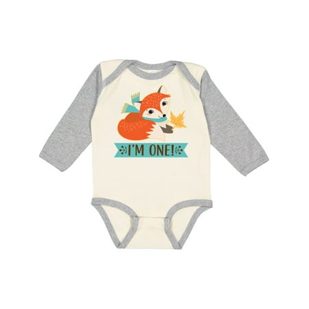 

Inktastic 1st Birthday Woodland Fox 1 Year Old Boys or Girls Long Sleeve Baby Bodysuit