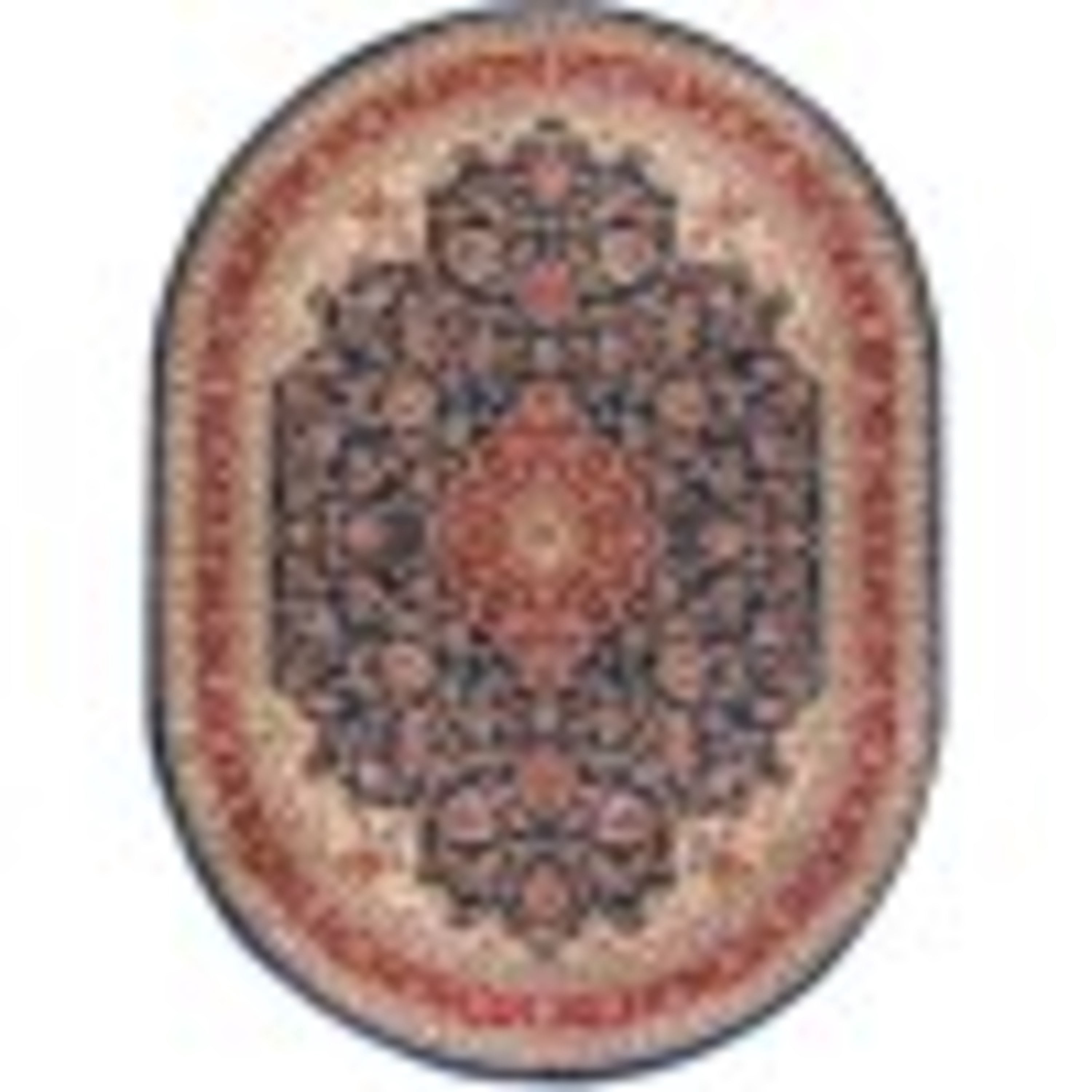 Transitional Area Rug (5'3'' x 7'3'' Oval) Border Navy, Beige Living Room Easy to Clean