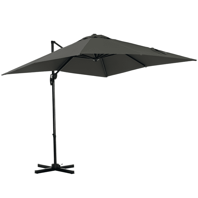 Parasol Déporté Carré 8 Pieds x 8 Pieds pour Patio, Parasol Extérieur en Aluminium Gris avec Rotation à 360°, 5 Angles Réglables et Inclinaison à Manivelle, Auvent Résistant aux UV pour Jardin, Cour Arrière, Piscine