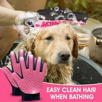 Upgrade Pet Grooming Gloves, Grooming Gloves for Dogs, Cats, Rabbits & Horses with Long and Short Hair, Efficient Pets Hair Remover Mittens - 1 Pair (Pink)