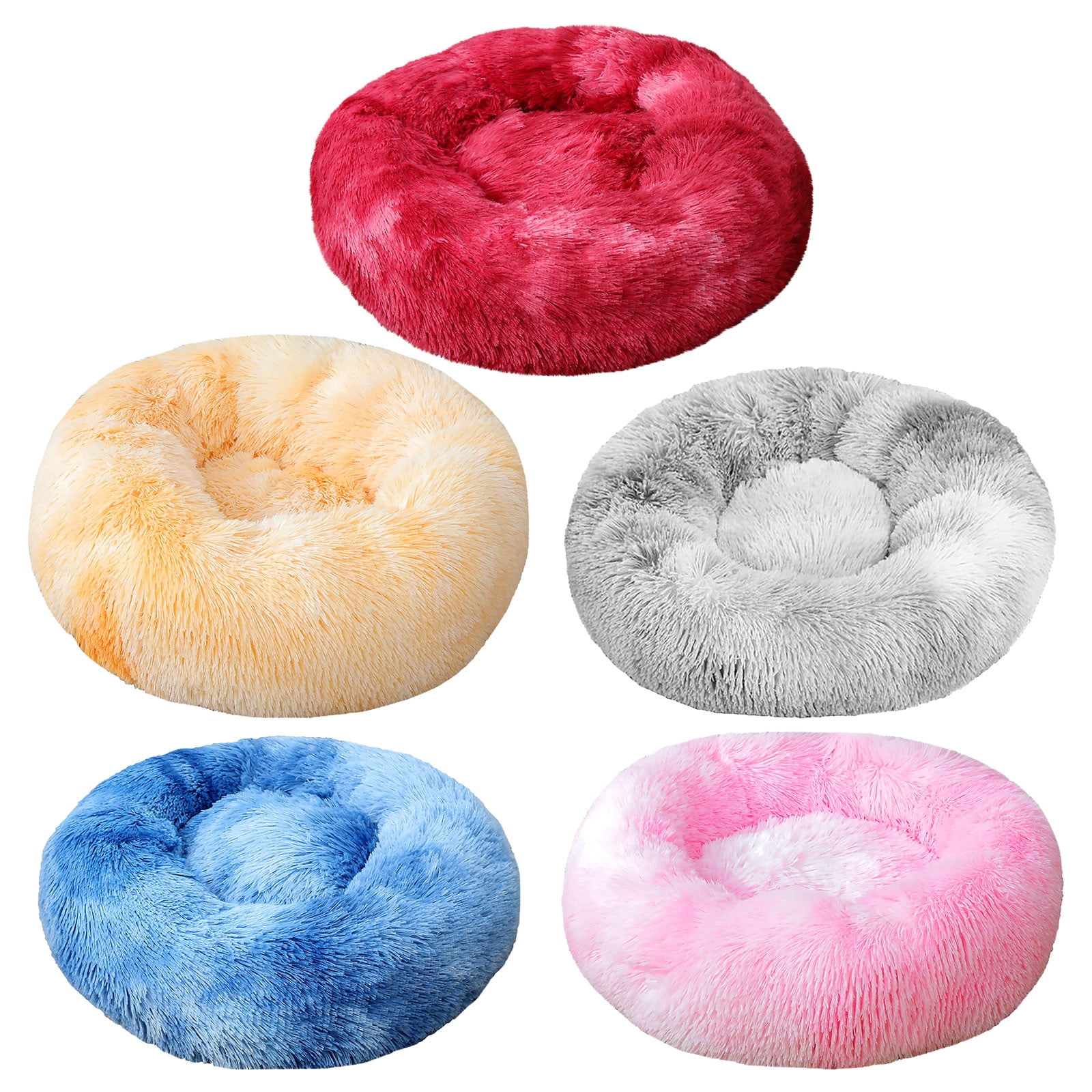 PureCasa Comfort Soft Dog Cat Bed for Fall Winter, Cloth Plush Resilient Fluffy Pet Bed Kennel, Gradient Cushion Sleeping Pad for Small Cats Dogs, Home Decor, Round, 1 Pack, XS 16"x16"x8", Red