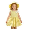 thumbnail image 2 of LPKRT Girls 2 Piece Dress Set Loose Plaid Sundress With Matching Hat Beach Summer Vacation Clothing Sets Yellow 18-24 Months, 2 of 4