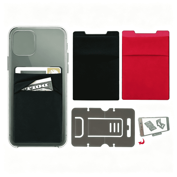 GASTROPOD Rfid Blocking Phone Card Wallet - Double Secure Pocket - Ultra-Slim Self Adhesive Credit Card Holder Card Sleeves Phone Wallet Sticker All Smartphones (Black Red)-2Pc