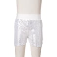 thumbnail image 3 of Miutii Big Girls' Elastic Waist Sparkle Ballet Dance Booty Shorts Glitter Gymnastics Bottoms Athletic Yoga Shorts Silver 9-10, 3 of 7