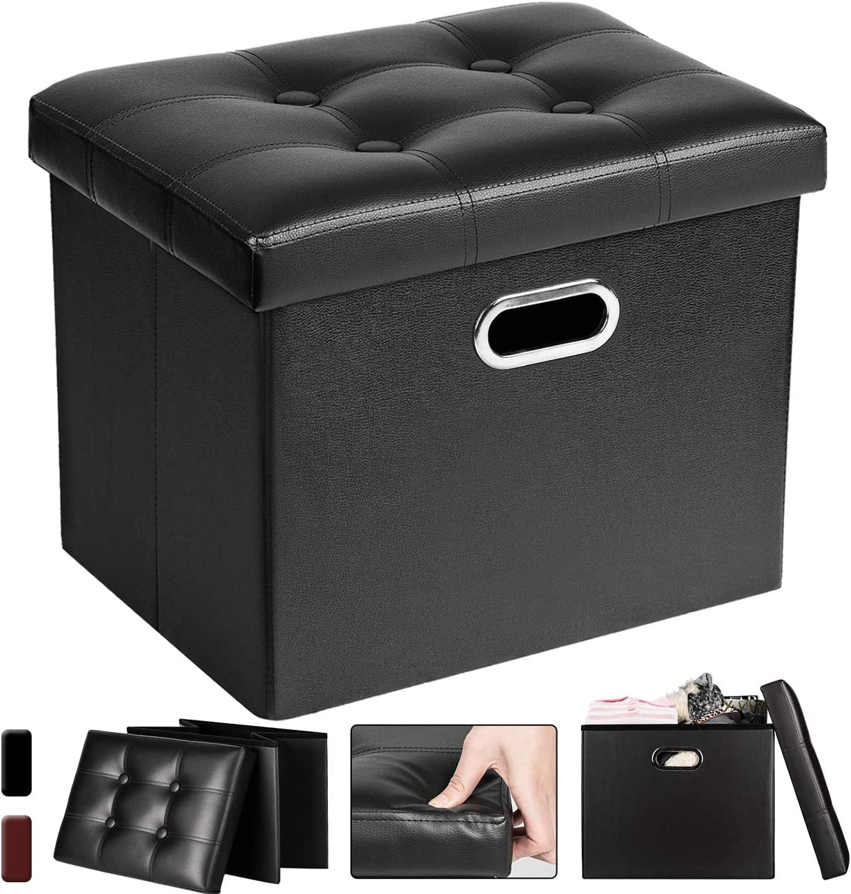 COSYLAND Foldable Storage Ottoman Footrest Stool Toy Box Table Black :  : Home & Kitchen