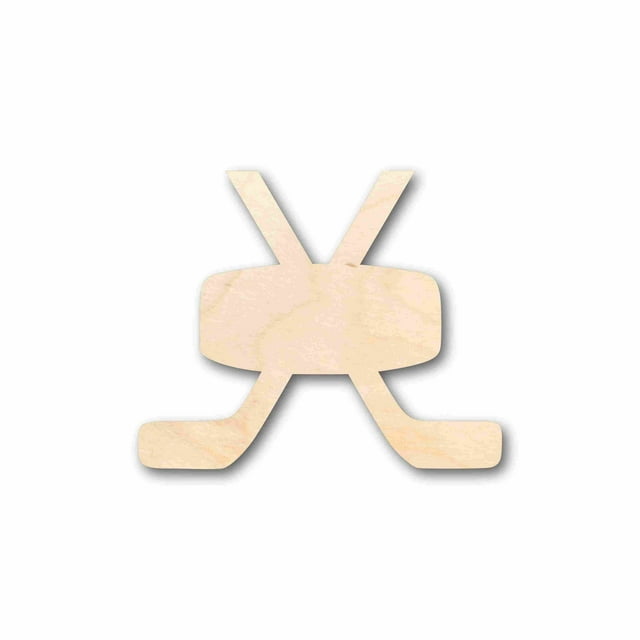 Unfinished Wood Hockey Sticks Pair with Puck Silhouette - Craft- up to 24" DIY 2" / 1/8"