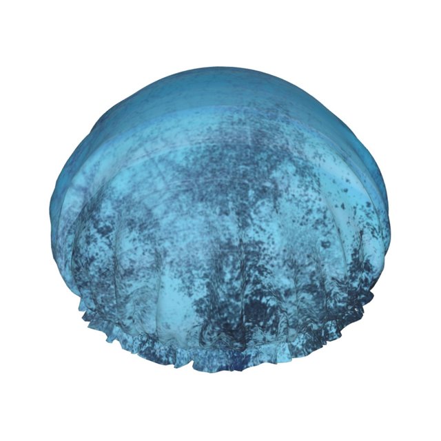 YFYANG Femmes Double Imperméable Shower Cap, Bleu Texture Cheveux Réutilisables Cap pour Tous les Styles de Cheveux et les Tailles de Tête