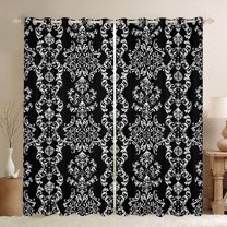 jejeloiu Damask Floral Pattern Blackout Curtains Set of 2 (52x84 Each),White Victorian Flower Window Curtains For Adult