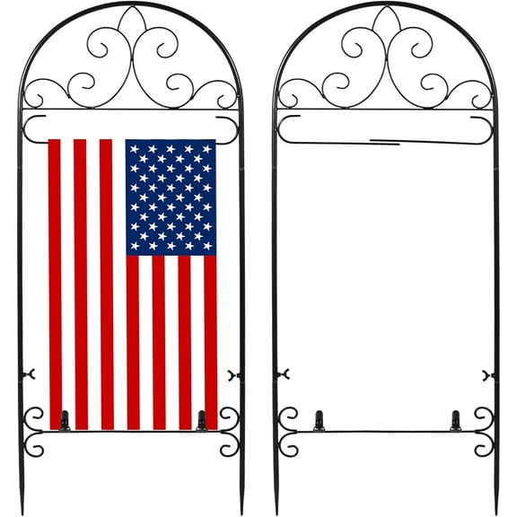 2 Pack Metal Garden Flag Holder Stand Scroll American Stand Yard Flag Pole Stake Fits Max 14 x 25 Inch for Outside House Garden Yard Lawn Patio Balcony Decor, No Flags Included