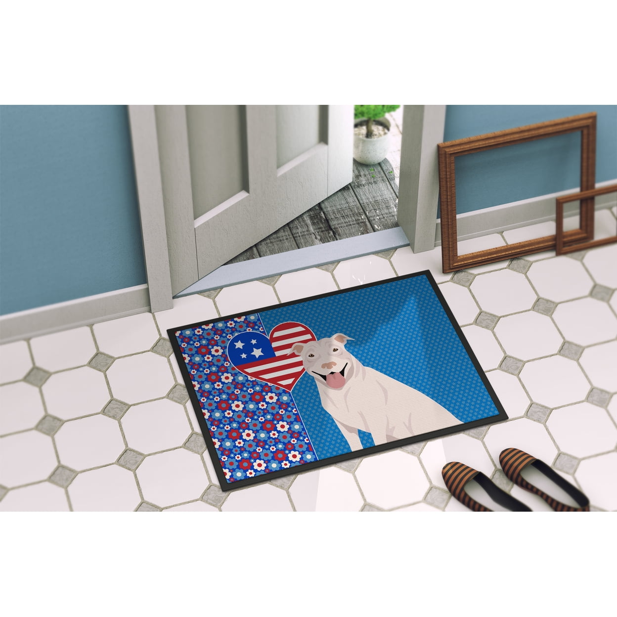 White Pit Bull Terrier Indoor or Outdoor Mat 24x36 36 in x 24 in