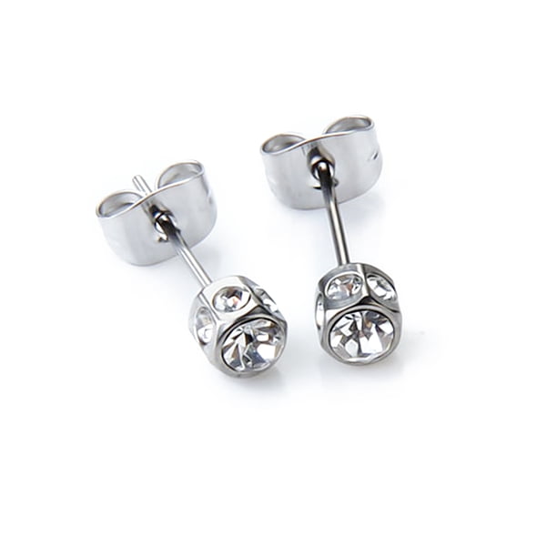 Pendientes de botón para hombre Diamante simulado Circonita cúbica forma forma forma Pendientes de botón Plata Fernando Pendientes de acero inoxidable