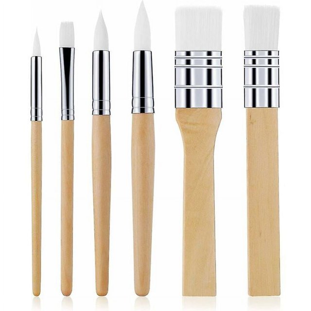 Juego de pinceles de madera, 6 piezas de pinceles para pintura acrílica, kit de pinceles de pintura, pinceles de artista para óleo, acuarela, tableros de lona, roca, cuerpo, cara, uñas