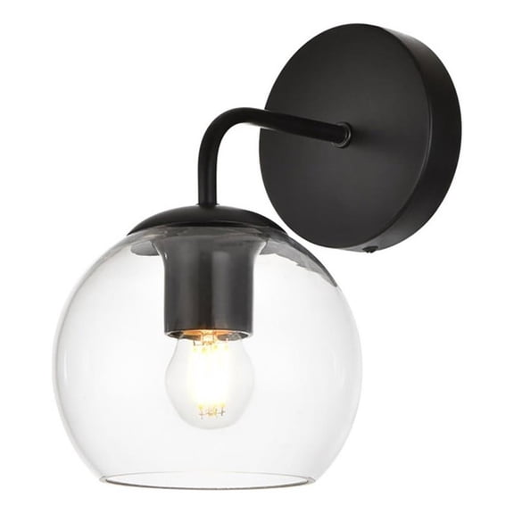 Living District Genesis 1-Light Iron & Glass Bath Sconce in Black/Clear