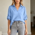 thumbnail image 5 of Thousandth Women's Plus Size Tops Cotton Flowy V Neck Blouse Casual 3/4 Sleeve Loose Fit Batwing Tunic Tops Elegant Office Shirts for Women, 5 of 7