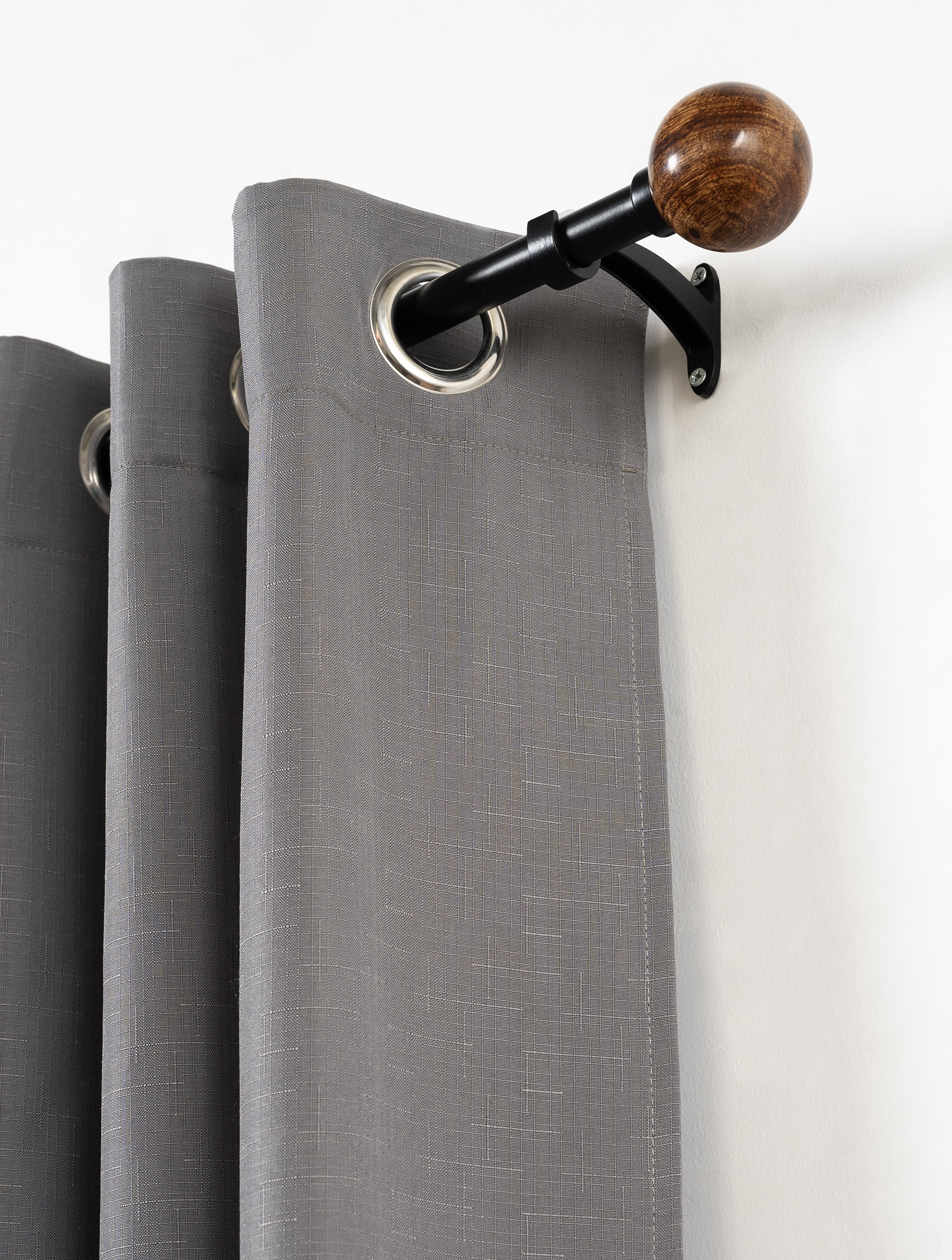 Mainstays 3/4 in Wood Ball Curtain Rod Set, Adjustable 24–84 in, Black