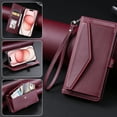 thumbnail image 4 of Compatible with iPhone 15 Crossbody Wallet Case with Card Holder,Women Men RFID Blocking PU Leather Flip Cover Wrist Strap Card Slots Cash Pocket ,Phone Case for iPhone 15,Winered, 4 of 10
