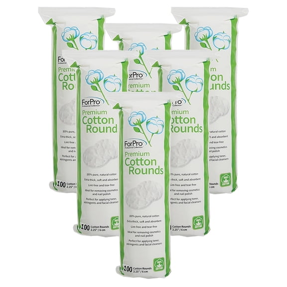 ForPro Professional Collection Premium Cotton Rounds, 100% Cotton, Non-Tearing, Lint-Free, for Cosmetic, Nail, and Personal Use, 2.25”, 600-Count (Pack of 6-100 Cotton Rounds)