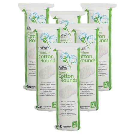 ForPro Professional Collection Premium Cotton Rounds, 100% Cotton, Non-Tearing, Lint-Free, for Cosmetic, Nail, and Personal Use, 2.25”, 600-Count (Pack of 6-100 Cotton Rounds)