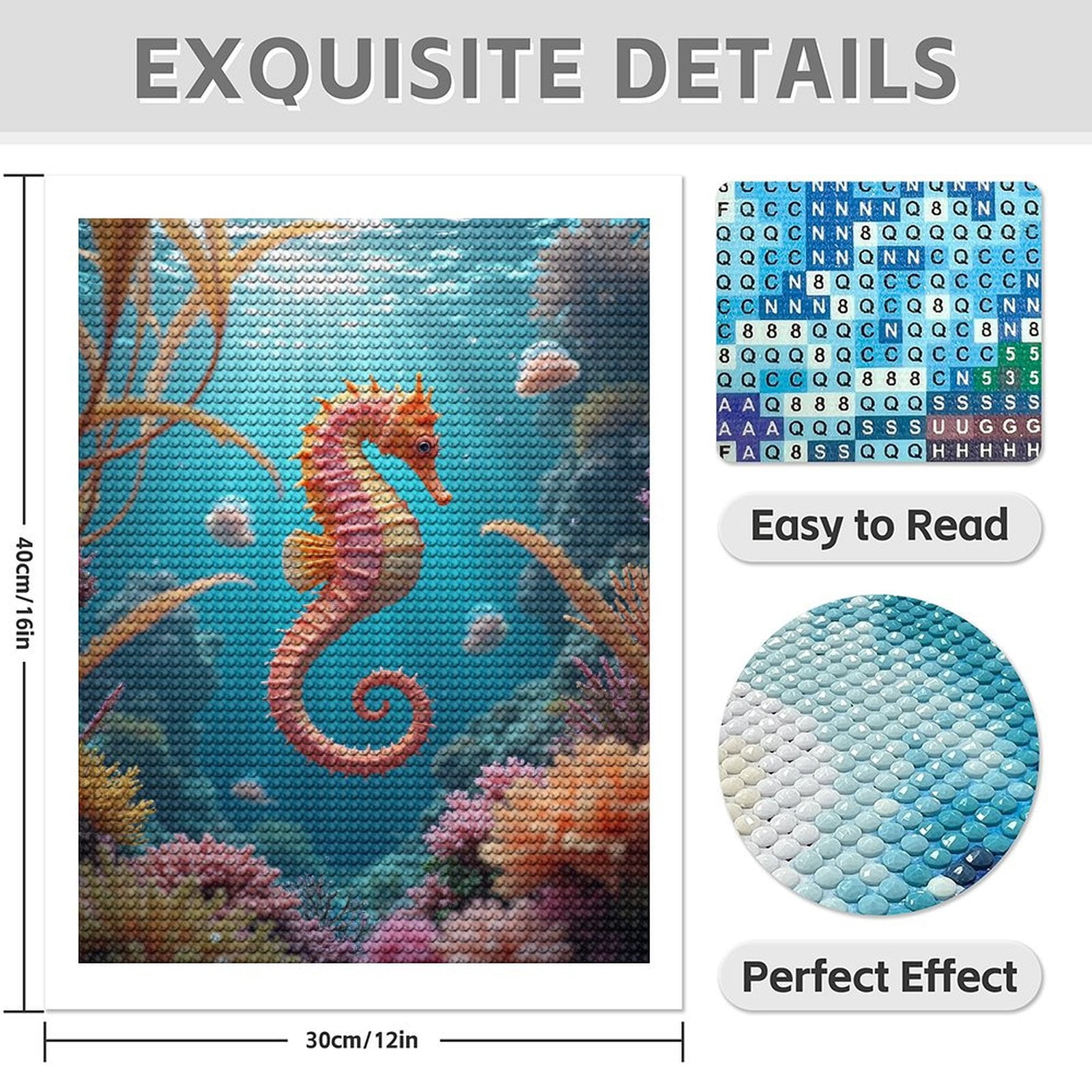 Diamond Art Kit for Adults, Coral Reef Seahorse Ocean Scene Diamond Painting for Adults Beginners, DIY Diamond Art Painting Kits, 5D Diamond Painting Crafts for Home Decor 12x16 Frameless