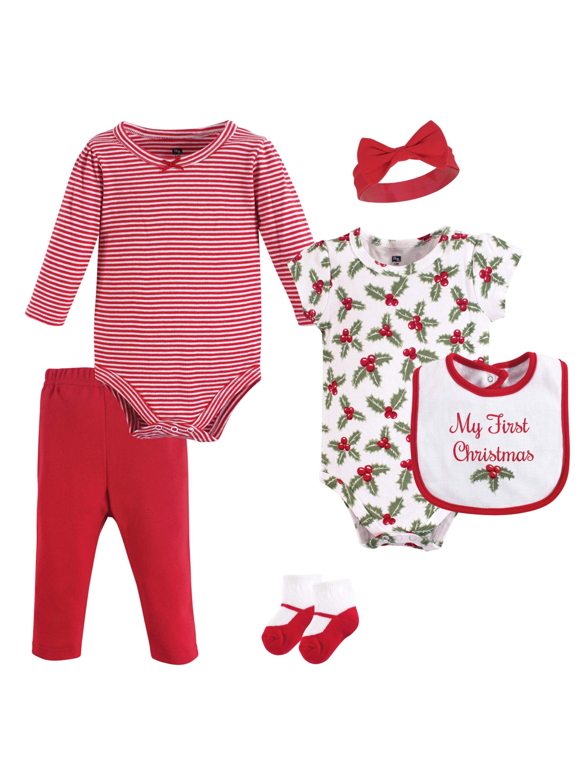 Hudson Baby Hudson Baby Girl Holiday Clothing Outfit Set, 6pc Set