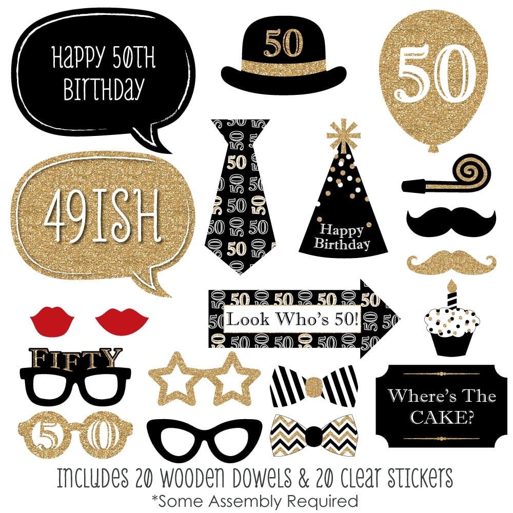 50th Birthday Gold Photo Booth Props Kit 20 Count 50th Birthday Gold Photo Booth Props Kit 20 Count Com