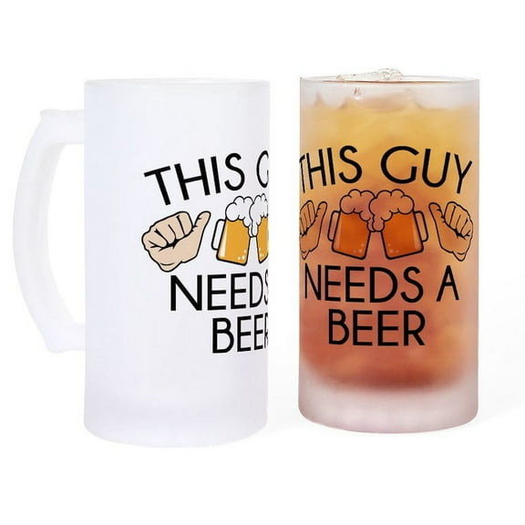 CafePress - This Guy Needs A Beer Frosted Stein - 16 oz Frosted Glass Beer Mug