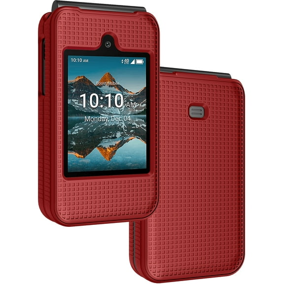 Case for Consumer Cellular Iris Easy Flip Phone / Boost Mobile Summit Flip 4G, Nakedcellphone Slim Hard Shell Protector Cover [Anti-Fingerprint, Grid Texture] for SL006D (2024) - Bold Red
