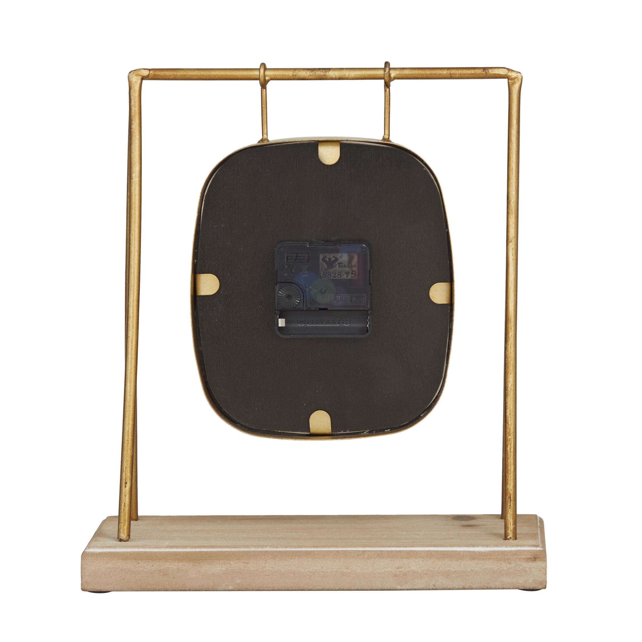 DecMode 11" Gold Metal Suspended Hanging Clock with Wood Base