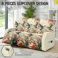 thumbnail image 3 of ZIATUBLES Recliner Cover for 3 Cushion Reclining Sofa, 8 PCS Stretch Recliner Couch Covers with Storage Pockets, Soft Fitted Furniture Protector for Living Room Decor, Hummingbird Peony Print, 3 of 9