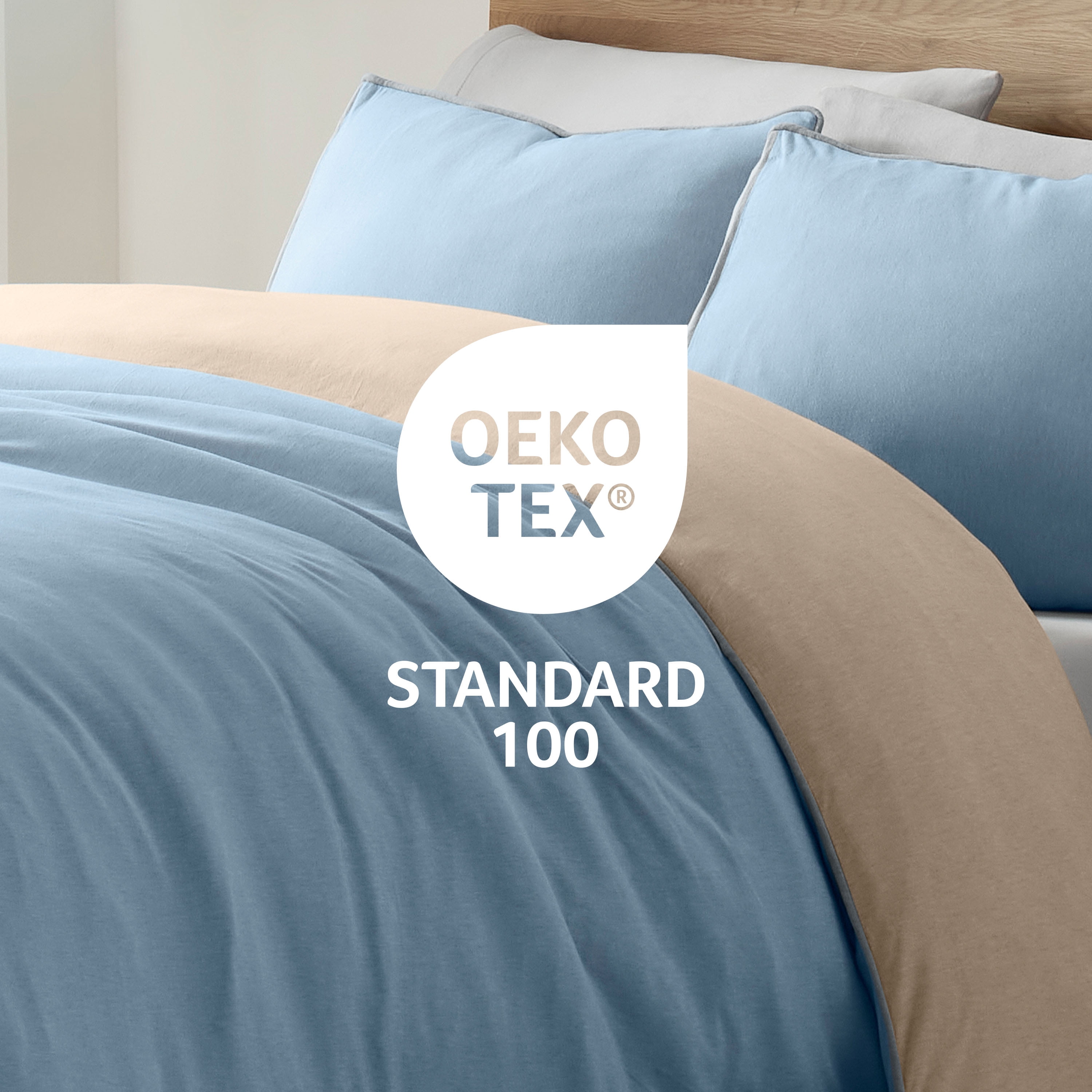 Vellux Jersey Knit 2-Piece Comforter Set, Cotton Blend, Twin, Blue/Taupe