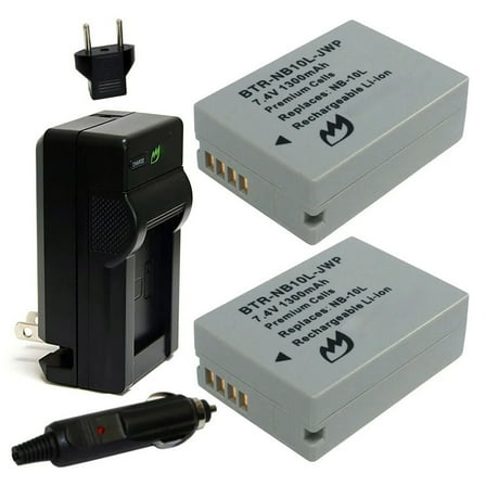 Replacement for Canon NB-10L Battery (2-Pack, 1300mAh) and Charger