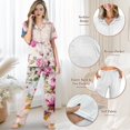 thumbnail image 4 of TSOVTHRID Vintage Rose Print Pajama Set for Women Soft Short Sleeve Pajama with Long Pants Breathable Nightwear, Size M, 4 of 7