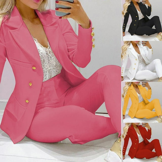 Sarkoyar 2 Pcs/Set Lady Business Suit Turn-down Collar Solid Color High Waist Single-breasted Ankle-banded Pants suit for Work