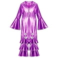 thumbnail image 6 of renvena Kids Girls 90s Flapper Disco Dance Clothes Metallic Ruffles Long Sleeve One Piece Jumpsuits Purple 16, 6 of 7
